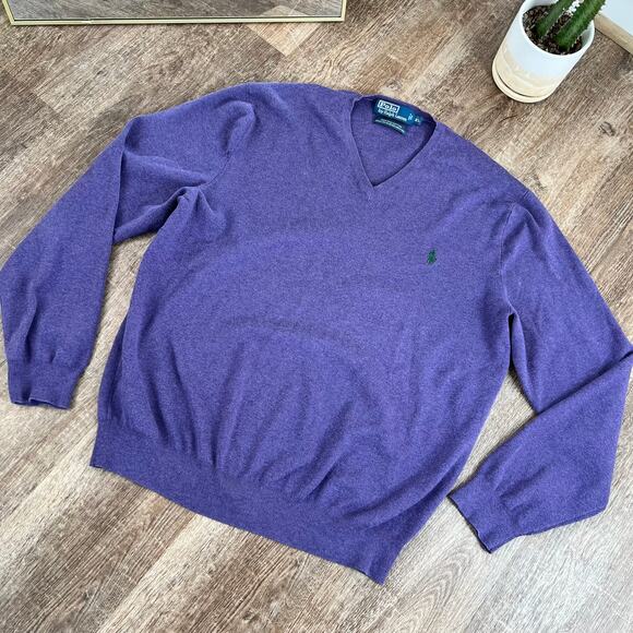 Polo by Ralph Lauren Purple Pima Cotton V-Neck Sweater - Picture 2 of 4